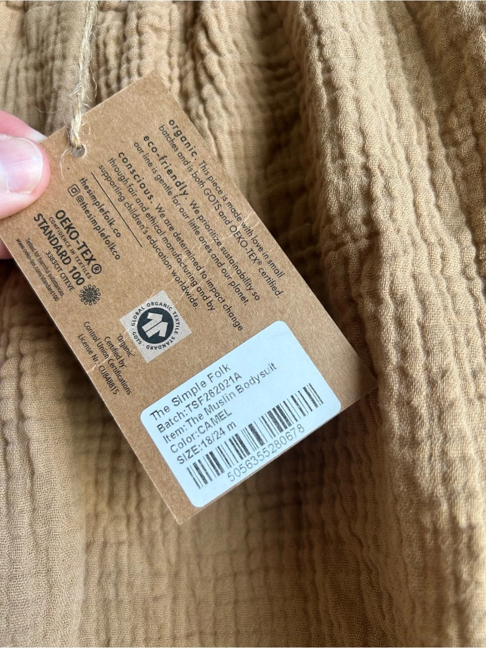 NWT The Simple Folk Muslin Body Suit 18/24 Months Camel Brown